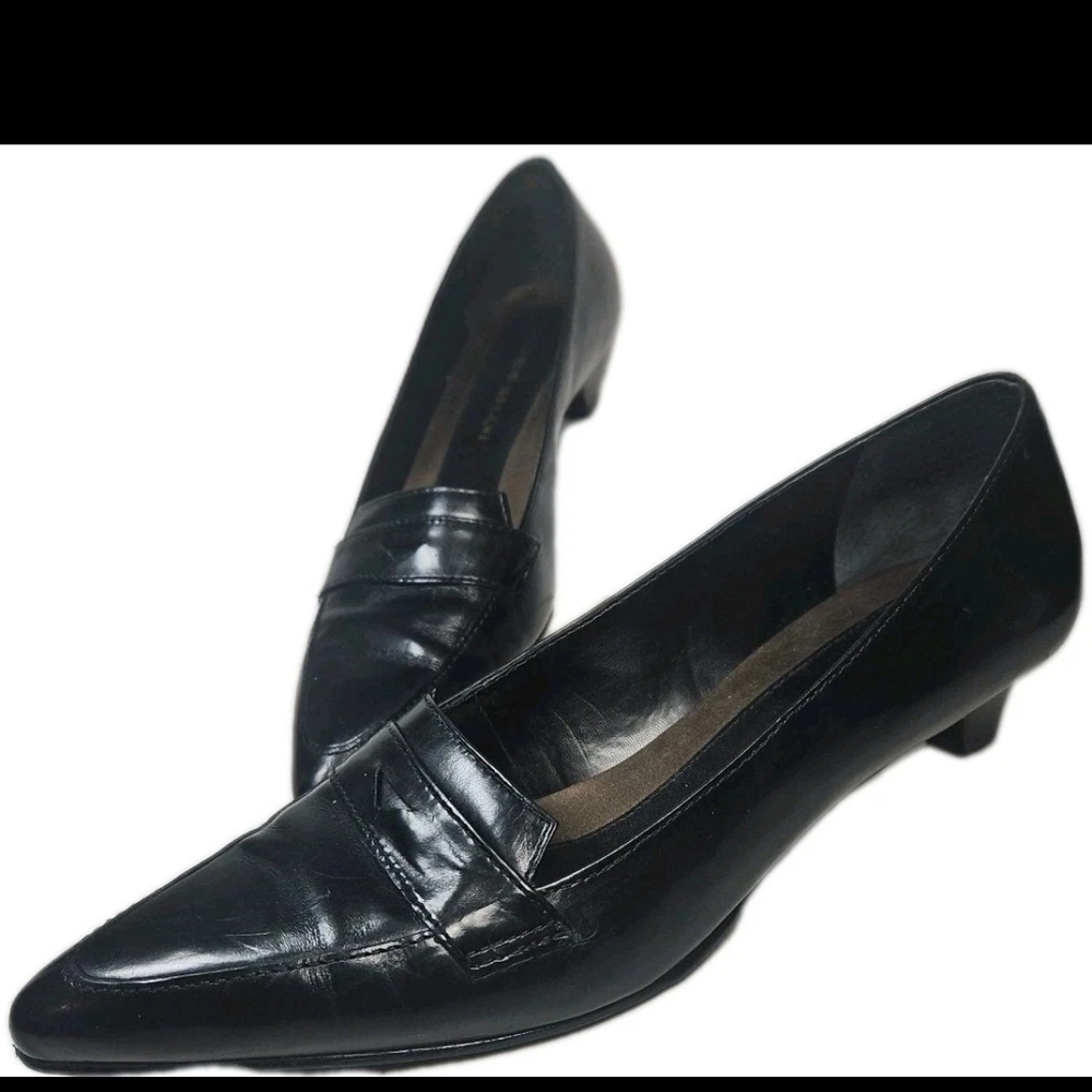 ANTONIO MELANI 🖤 Antonio Melani Blk Leather Loafer Pumps Sz 7 Work-to-Night[3A